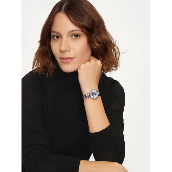 Emporio Armani AR11594 Gianni T-Bar női karóra, 32 mm, nemesacél, kék köves