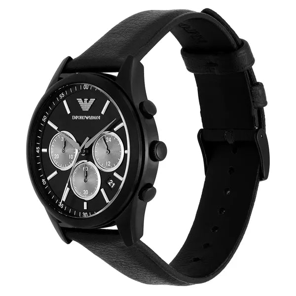 Emporio Armani AR11583 férfi kvarc karóra, fekete, bőr szíj, 41 mm, 3 ATM
