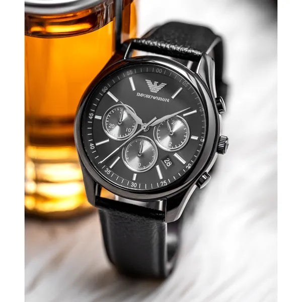 Emporio Armani AR11583 férfi kvarc karóra, fekete, bőr szíj, 41 mm, 3 ATM