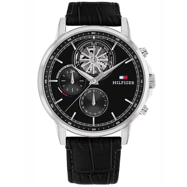 Tommy Hilfiger 1710605 férfi karóra, fekete bőr szíj, 44 mm, 5 ATM, doboz