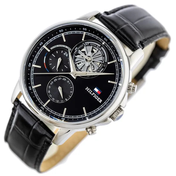 Tommy Hilfiger 1710605 férfi karóra, fekete bőr szíj, 44 mm, 5 ATM, doboz