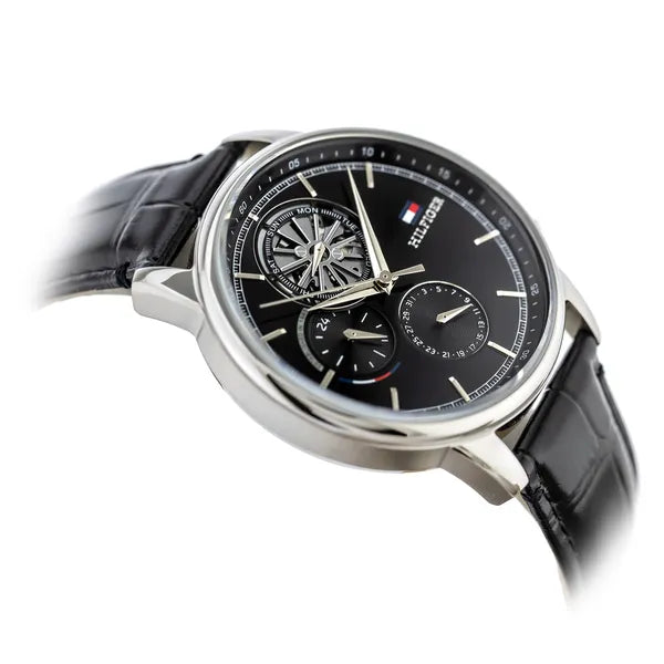 Tommy Hilfiger 1710605 férfi karóra, fekete bőr szíj, 44 mm, 5 ATM, doboz