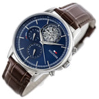 Tommy Hilfiger 1710629 férfi karóra, kék számlap, barna bőr szíj, 44 mm, kvarc