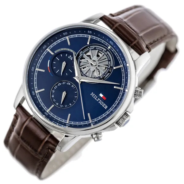 Tommy Hilfiger 1710629 férfi karóra, kék számlap, barna bőr szíj, 44 mm, kvarc