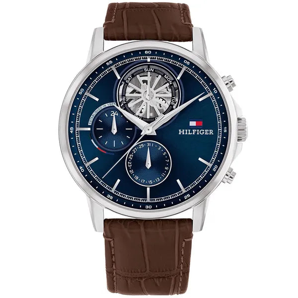 Tommy Hilfiger 1710629 férfi karóra, kék számlap, barna bőr szíj, 44 mm, kvarc