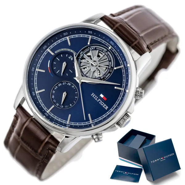 Tommy Hilfiger 1710629 férfi karóra, kék számlap, barna bőr szíj, 44 mm, kvarc