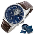 Tommy Hilfiger 1710629 férfi karóra, kék számlap, barna bőr szíj, 44 mm, kvarc