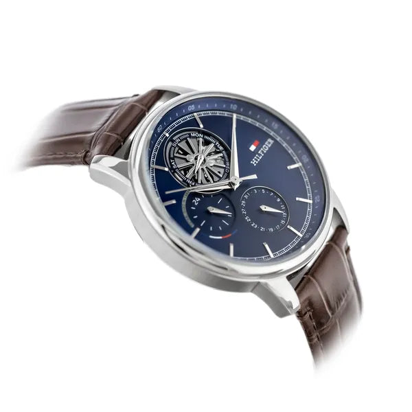 Tommy Hilfiger 1710629 férfi karóra, kék számlap, barna bőr szíj, 44 mm, kvarc