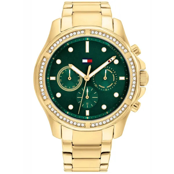 Tommy Hilfiger Brooklyn női karóra, 41 mm, arany acél, zöld számlap, WR50