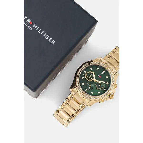 Tommy Hilfiger Brooklyn női karóra, 41 mm, arany acél, zöld számlap, WR50