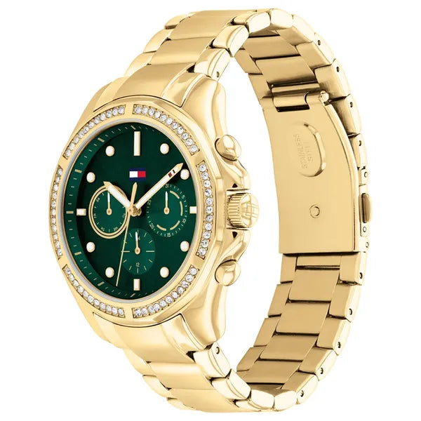 Tommy Hilfiger Brooklyn női karóra, 41 mm, arany acél, zöld számlap, WR50