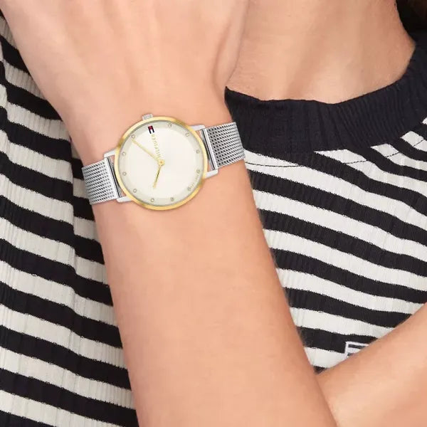 Tommy Hilfiger 1782667 női karóra, arany számlap, acél szíj, 35 mm, díszdobozzal