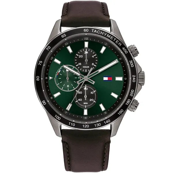 Tommy Hilfiger férfi karóra 1792017 Miles, 44 mm, zöld, barna bőr, WR50