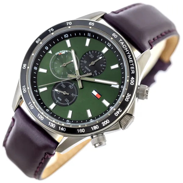 Tommy Hilfiger férfi karóra 1792017 Miles, 44 mm, zöld, barna bőr, WR50
