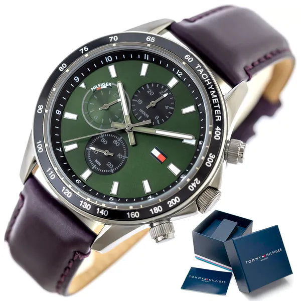 Tommy Hilfiger férfi karóra 1792017 Miles, 44 mm, zöld, barna bőr, WR50