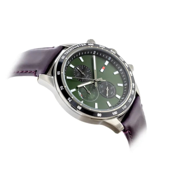 Tommy Hilfiger férfi karóra 1792017 Miles, 44 mm, zöld, barna bőr, WR50