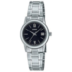 Casio női karóra LTP-V002D-1B3UDF, fekete számlap, acél szíj, dátum, WR30