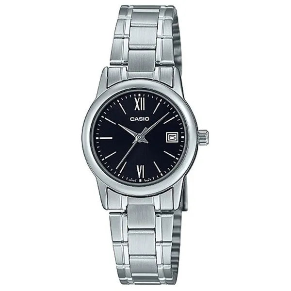 Casio női karóra LTP-V002D-1B3UDF, fekete számlap, acél szíj, dátum, WR30