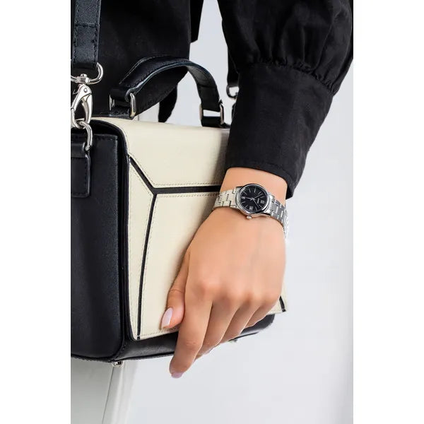 Casio női karóra LTP-V002D-1B3UDF, fekete számlap, acél szíj, dátum, WR30