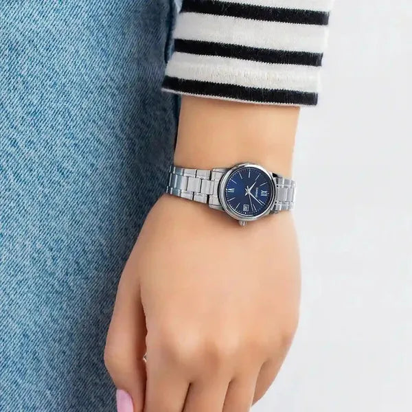 Casio LTP-V002D-2B3UDF női karóra, ezüst acélszíj, kék számlap, WR30