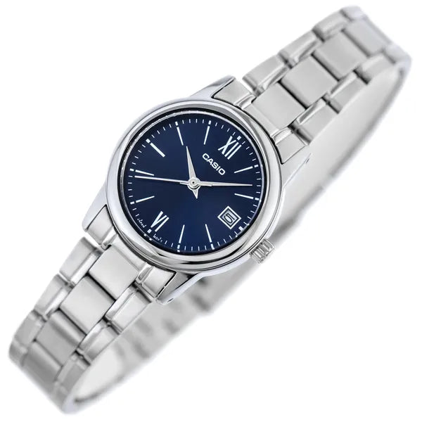Casio LTP-V002D-2B3UDF női karóra, ezüst acélszíj, kék számlap, WR30