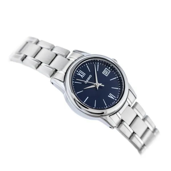 Casio LTP-V002D-2B3UDF női karóra, ezüst acélszíj, kék számlap, WR30