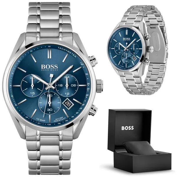 Hugo Boss Champion 1513818 férfi karóra, 44 mm, kék számlap, acél, WR100