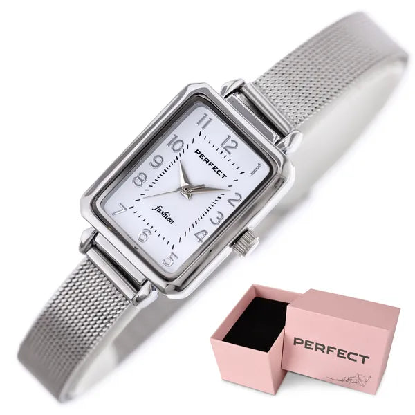 Perfect F112S-03 női karóra, ezüst, téglalap, Miyota, 34 mm, dobozzal