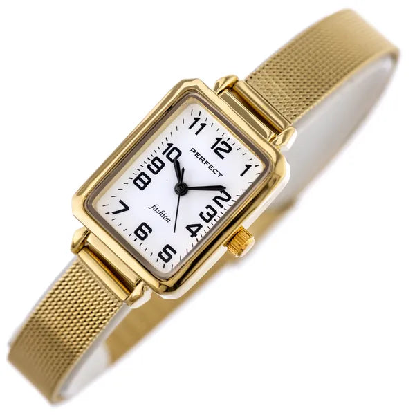 Perfect F112-02 női karóra, arany fémszíj, fehér számlap, 34 mm, WR30 + doboz