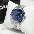 Casio MTP-E340D-2A férfi karóra, acél szíj, kék számlap, WR50, kvarc, díszdoboz