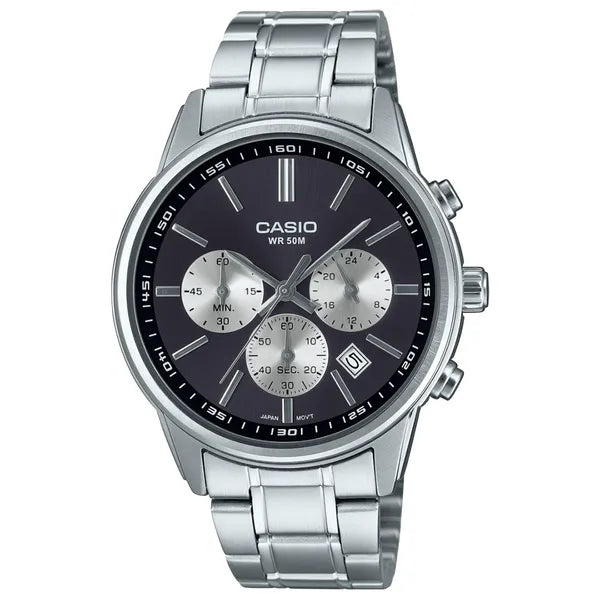 Casio MTP-E515D-1A férfi kronográf karóra, acél szíj, grafit számlap, WR50