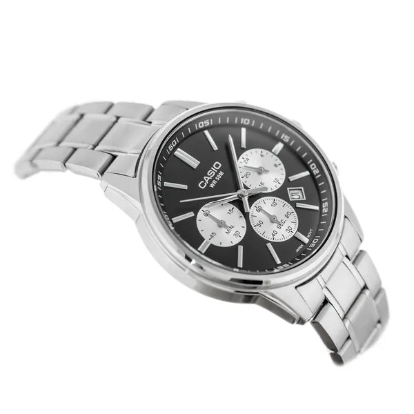 Casio MTP-E515D-1A férfi kronográf karóra, acél szíj, grafit számlap, WR50