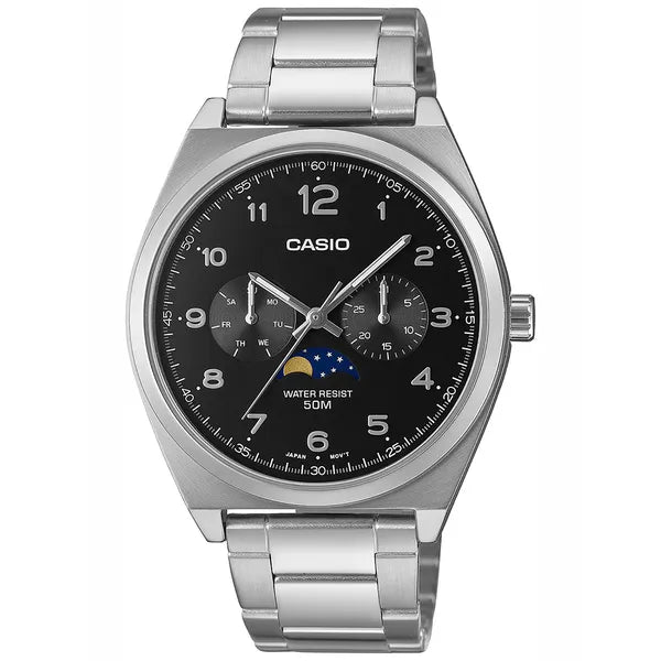 Casio MTP-M300D-1A férfi karóra, fekete számlap, acél szíj, WR50, 40 mm