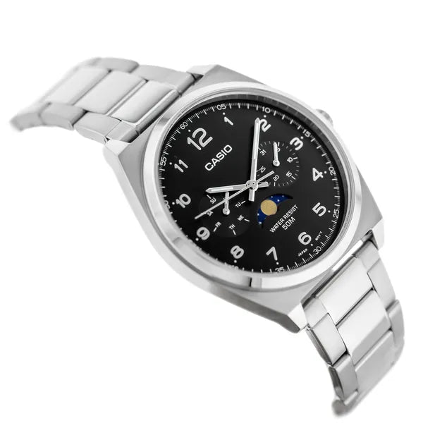 Casio MTP-M300D-1A férfi karóra, fekete számlap, acél szíj, WR50, 40 mm