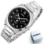 Casio MTP-M300D-1A férfi karóra, fekete számlap, acél szíj, WR50, 40 mm