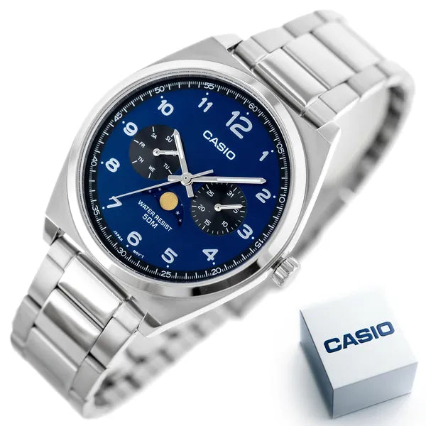 Casio MTP-M300D-2A férfi karóra, acél szíj, kék számlap, 40 mm, WR50