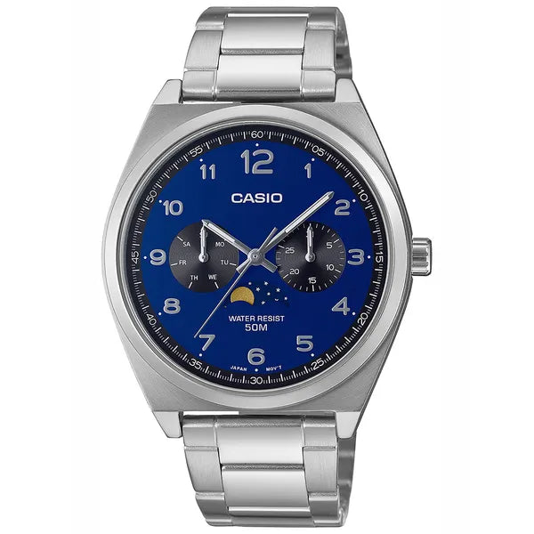 Casio MTP-M300D-2A férfi karóra, acél szíj, kék számlap, 40 mm, WR50
