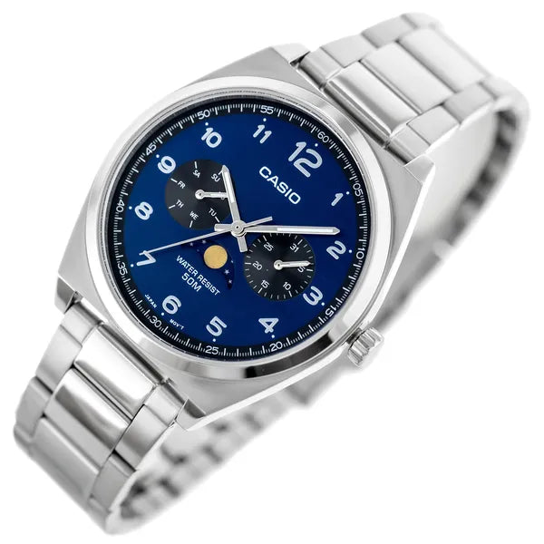 Casio MTP-M300D-2A férfi karóra, acél szíj, kék számlap, 40 mm, WR50