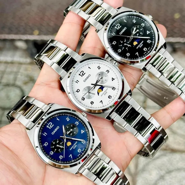Casio MTP-M300D-2A férfi karóra, acél szíj, kék számlap, 40 mm, WR50