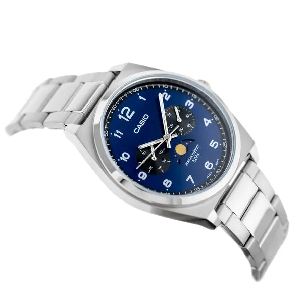 Casio MTP-M300D-2A férfi karóra, acél szíj, kék számlap, 40 mm, WR50