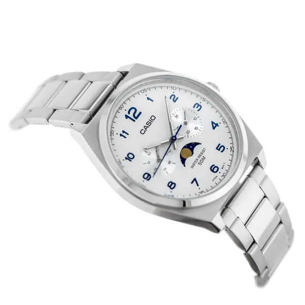 Casio MTP-M300D-7A férfi kvarc karóra, acél, 40 mm, WR50, fehér számlap