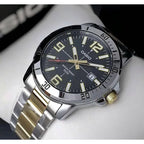 Casio MTP-VD01SG-1B férfi karóra, fekete számlap, ezüst-arany acél szíj, WR50