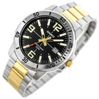 Casio MTP-VD01SG-1B férfi karóra, fekete számlap, ezüst-arany acél szíj, WR50