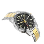 Casio MTP-VD01SG-1B férfi karóra, fekete számlap, ezüst-arany acél szíj, WR50