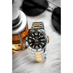 Casio MTP-VD01SG-1B férfi karóra, fekete számlap, ezüst-arany acél szíj, WR50