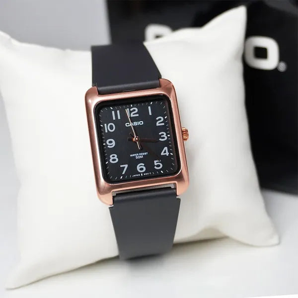 Casio MTP-B175-5B uniszex óra, téglalap tok, rózsaarany, WR50, fekete