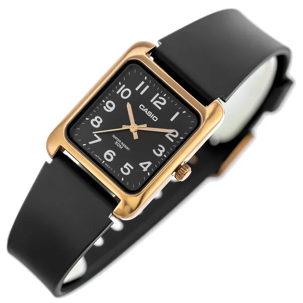 Casio MTP-B175-5B uniszex óra, téglalap tok, rózsaarany, WR50, fekete
