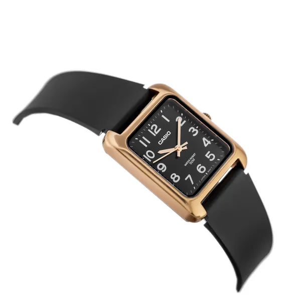 Casio MTP-B175-5B uniszex óra, téglalap tok, rózsaarany, WR50, fekete