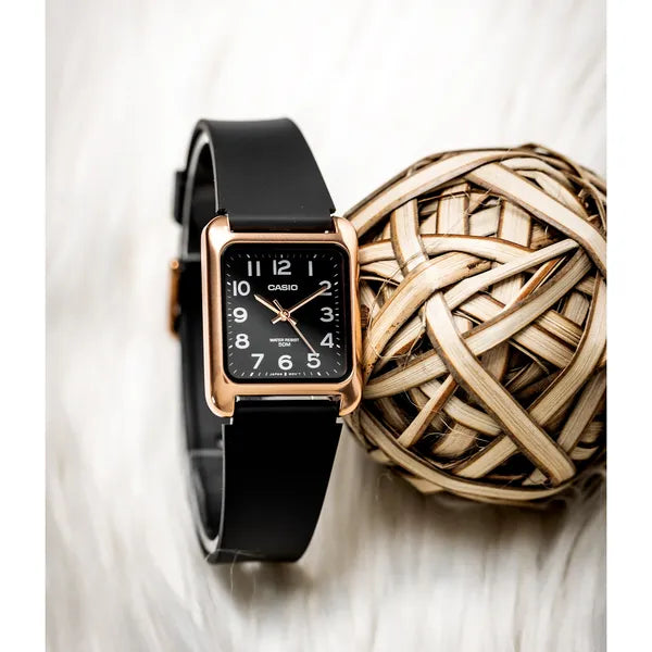 Casio MTP-B175-5B uniszex óra, téglalap tok, rózsaarany, WR50, fekete
