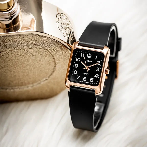 Casio MTP-B175-5B uniszex óra, téglalap tok, rózsaarany, WR50, fekete